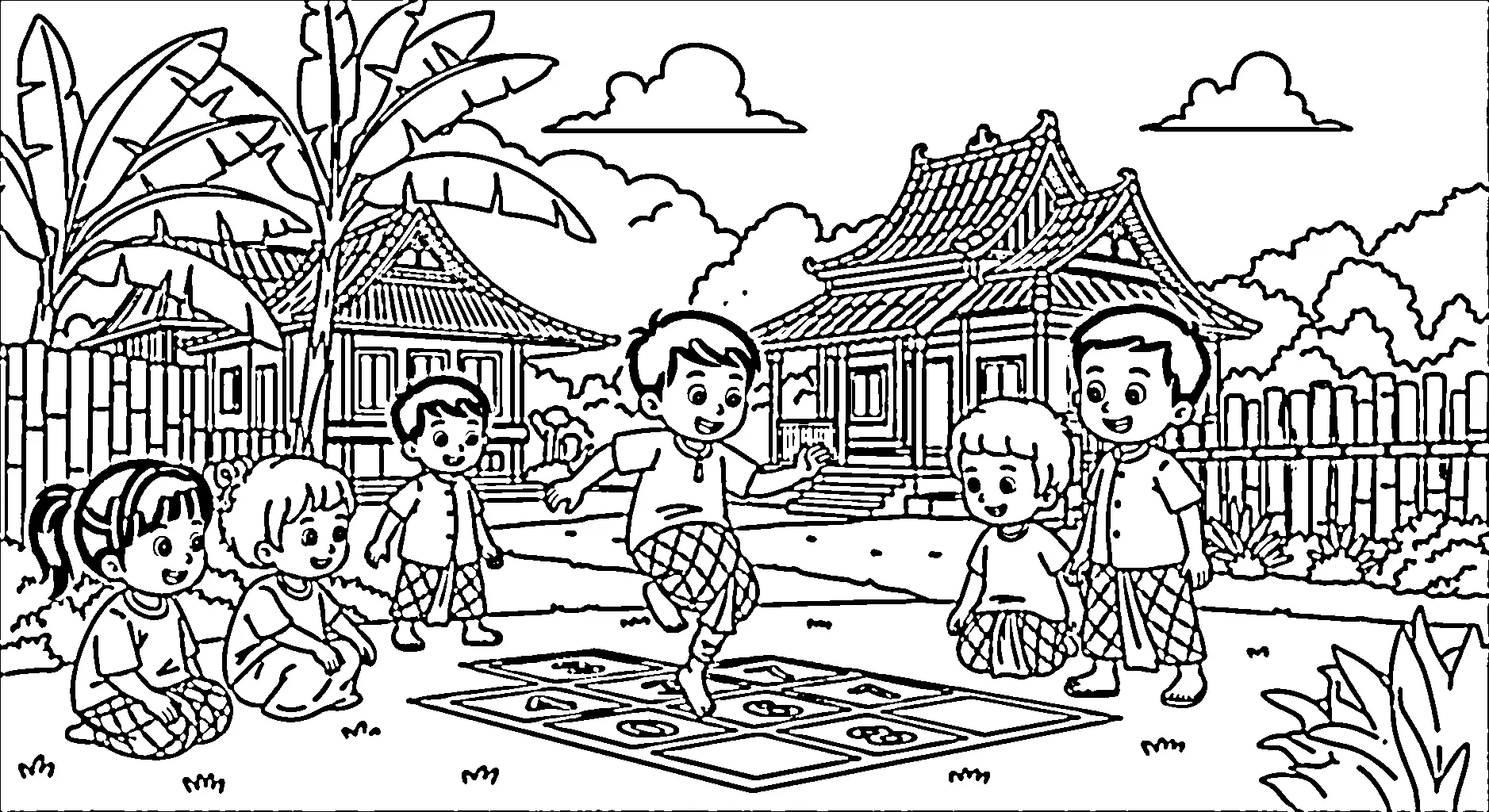Gambar Mewarnai Indonesia Bermain - Free printable Playing coloring page for children.